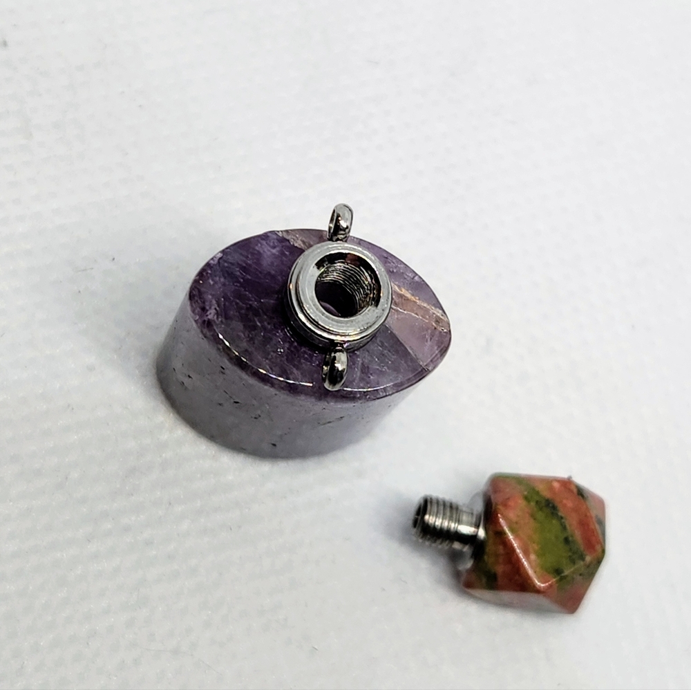 2 Amethyst Unakite Poison Pendant Bottles. Crystals. Ash, Essential Oil Necklace - Picture 6 of 6